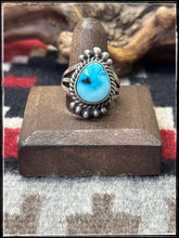 Load image into Gallery viewer, Mary Ann Spencer Navajo turquoise. Sterling silver and Kingman turquoise ring. Sz. 9. 
