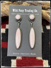 Load image into Gallery viewer, Judith Dixon, Navajo silversmith. Sterling silver and pink conch shell earrings.
