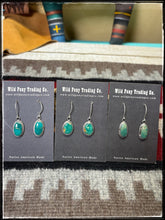Load image into Gallery viewer, Rosemary Saunders, Navajo silversmith.  Sterling silver and Sonoran Gem turquoise dangle earrings. 
