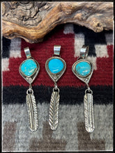 Load image into Gallery viewer, Priscilla Reeder,  Navajo silversmith. 
 Blue Turquoise and sterling silver Feather Pendants. 
