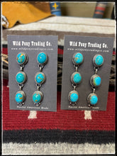 Load image into Gallery viewer, Freda Martinez, Navajo silversmith.  Sterling silver and Kingman turquoise triple drop post style earrings.  
