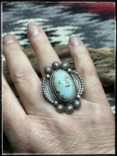 Load image into Gallery viewer, Ray Delgarito, Navajo silversmith - Dry Creek turquoise and sterling silver ring.  
