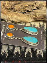 Load image into Gallery viewer, Elouise Kee, sterling silver, blue turquoise and orange spiny  oyster shell earrings  
