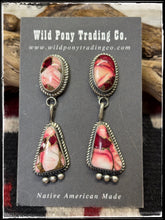Load image into Gallery viewer, Judith Dixon, Navajo silversmith.  Sterling silver and Rose Dahlia, double drop earrings. 
