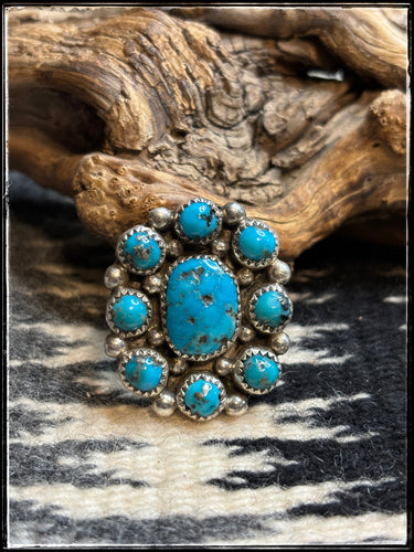 Priscilla Reeder, Navajo silversmith.  Turquoise cluster ring.