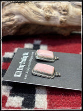 Load image into Gallery viewer,  Theresa Smith, Navajo silversmith.  Sterling silver and pink conch shell mini stud earrings. 

