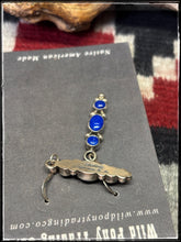 Load image into Gallery viewer, Geneva Apachito, Navajo silversmith.  Sterling silver and Lapis Lazuli triple stone drop earrings on French wires.  Hallmark stamp. 

