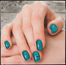 Load image into Gallery viewer, Saddle Up turquoise tooled leather nail polish strips from Dusti Rhoads
