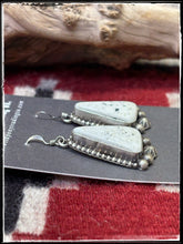 Load image into Gallery viewer, Blaine Yellowhorse, Navajo silversmith. Sterling silver and white buffalo stones on French wires. 
