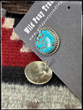 Load image into Gallery viewer, Chassity Belone, Navajo silversmith.  Sterling silver and Kingman turquoise round stud earrings.   Hallmark stamp. 
