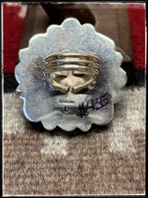 Load image into Gallery viewer, Jeff Largo, Navajo silversmith. Turquoise and sterling silver cluster ring, size 8. Hallmark stamp. 
