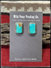 Load image into Gallery viewer, Chassity Belone, Navajo silversmith.  Sterling silver and turquoise stud earrings. 
