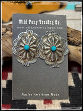 Load image into Gallery viewer, Jenny Blackgoat, Navajo silversmith. Sterling silver and turquoise accent stones. 
