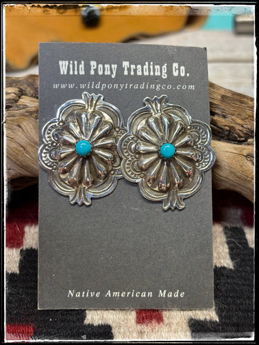 Jenny Blackgoat, Navajo silversmith. Sterling silver and turquoise accent stones. 