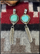 Load image into Gallery viewer, Priscilla Reeder,  Navajo silversmith. Light Green Turquoise and sterling silver Feather Pendants. 
