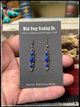 Load image into Gallery viewer, Geneva Apachito, Navajo silversmith.  Sterling silver and Lapis Lazuli triple stone drop earrings on French wires. 

