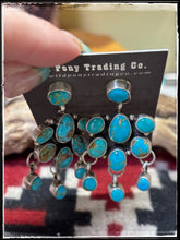 Load image into Gallery viewer, Ella Peters, Navajo silversmith.  Sterling silver and Kingman turquoise chandelier earrings.  
