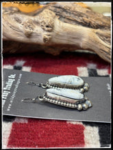 Load image into Gallery viewer, Blaine Yellowhorse, Navajo silversmith. Sterling silver and white buffalo stone on french wires.
