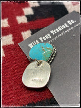 Load image into Gallery viewer, Judith Dixon, Navajo silversmith.  Sterling silver and Kingman turquoise stud earrings.  Hallmark stamp. 
