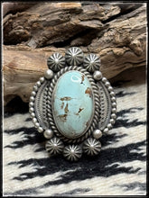 Load image into Gallery viewer, Ray Delgarito, Navajo silversmith - Dry Creek turquoise and sterling silver ring.  
