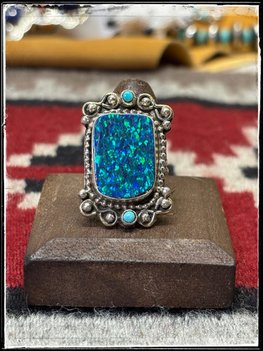 Priscilla Reeder, Navajo silversmith.  Sterling silver and turquoise ring. Size 9. 