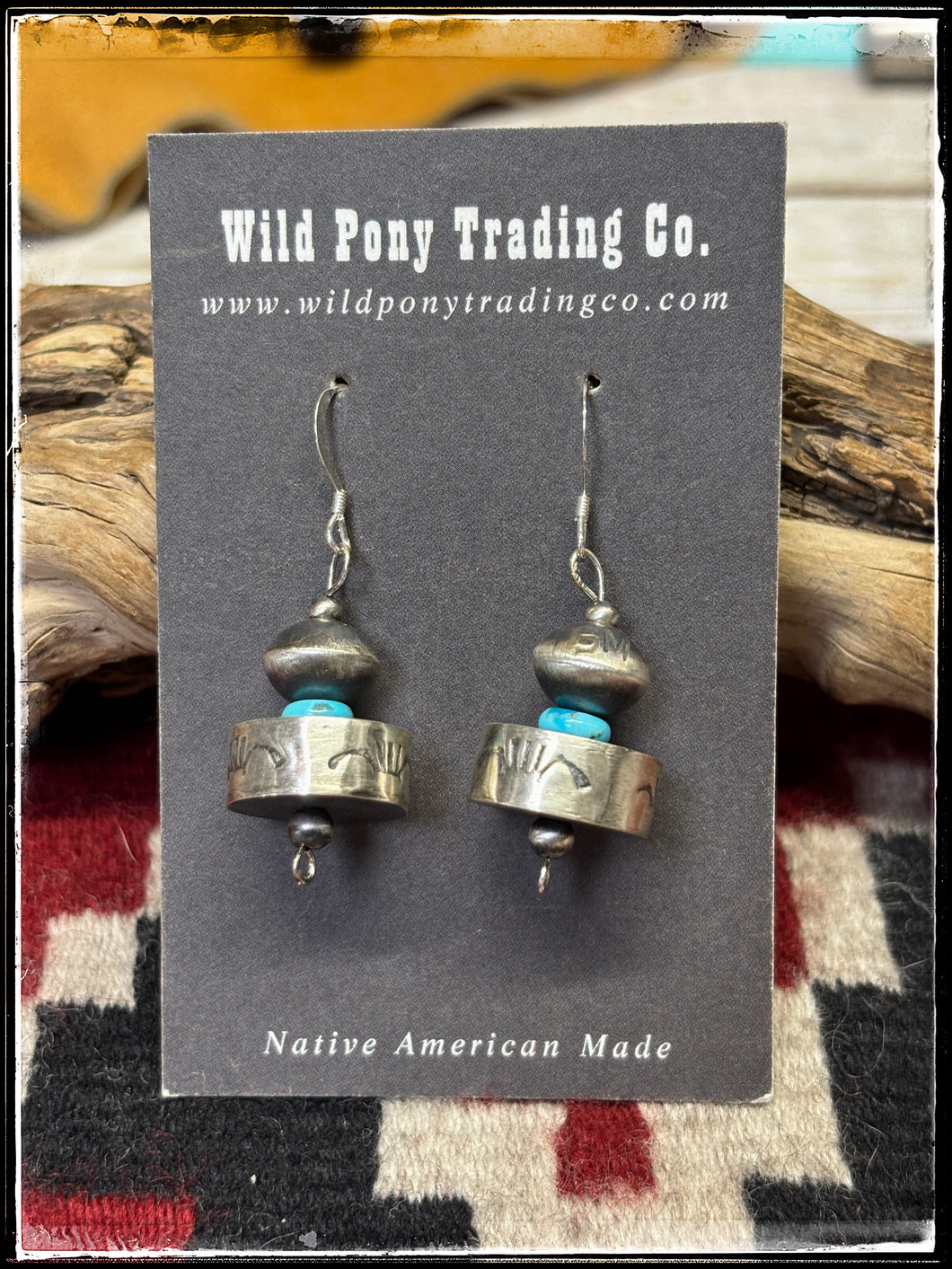 Handmade, Navajo bead earrings. Stamped SM. 