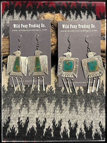 Vernon Begay, navajo handmade. sterling silver and turquoise earrings with dangles