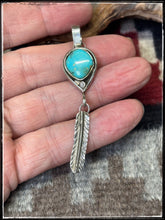 Load image into Gallery viewer, Priscilla Reeder,  Navajo silversmith. 
 Blue Turquoise and sterling silver Feather Pendants.  Choice A
