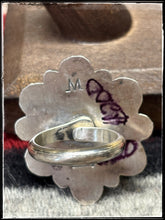 Load image into Gallery viewer, Jaunita McDonald, Navajo silversmith. Sterling silver and white buffalo ring with an adjustable band.  Hallmark stamp. 
