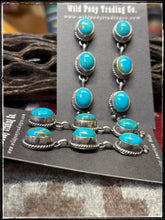 Load image into Gallery viewer, Freda Martinez, Navajo silversmith.  Sterling silver and Kingman turquoise triple drop post style earrings.  
