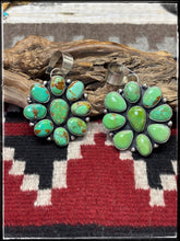 Load image into Gallery viewer, Rena Shelly, Navajo silversmith.  Sterling silver and Cactus Moon turquoise cluster pendants. 
