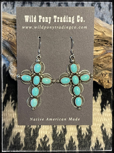 Renelle Perry, sterling silver and turquoise cross earrings. 