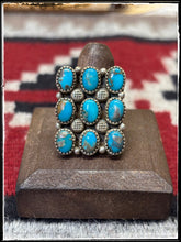 Load image into Gallery viewer, Priscilla Reeder, Navajo silversmith. Turquoise cluster ring. 
