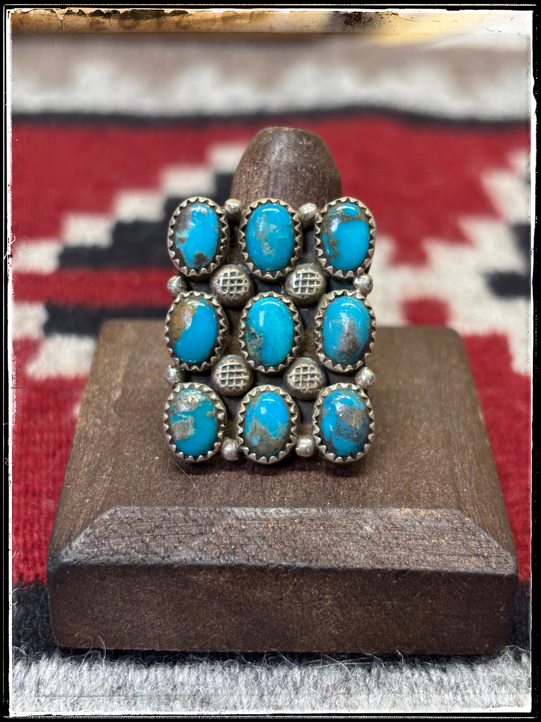 Priscilla Reeder, Navajo silversmith. Turquoise cluster ring. 