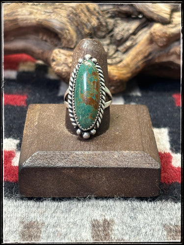 Freda Martinez, Navajo silversmith.  Sterling silver and Kingman turquoise ring.