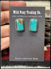 Load image into Gallery viewer, Chassity Belone, Navajo silversmith.  Sterling silver and turquoise stud earrings. 
