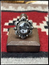 Load image into Gallery viewer, Jaunita McDonald, Navajo silversmith. Sterling silver and white buffalo ring with an adjustable band.
