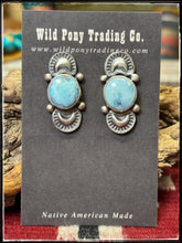 Load image into Gallery viewer, Darrin Livingston, Navajo silversmith.  Sterling silver and Golden Hills turquoise pendant and earring set. 
