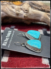 Load image into Gallery viewer, Dreama Yazzie, Navajo silversmith.  Sterling silver and turquoise drop earrings. 
