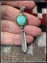 Load image into Gallery viewer, Priscilla Reeder,  Navajo silversmith. Light Green Turquoise and sterling silver Feather Pendants.  Choice A. 
