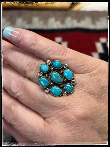 Priscilla Reeder, Navajo silversmith. Turquoise cluster ring. 