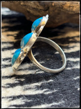 Load image into Gallery viewer, Priscilla Reeder Navajo silversmith.  Sterling silver and 7 turquoise stone cluster ring.  
