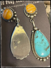 Load image into Gallery viewer, Elouise Kee, sterling silver, blue turquoise and light orange spiny  oyster shell earrings - hallmark
