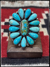 Load image into Gallery viewer, Mary Ann Spencer, Navajo silversmith. Large, turquoise cluster ring.
