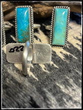 Load image into Gallery viewer, Kingman turquoise and sterling silver rings with an adjustable band from Navajo silversmith Alfred Martinez.. - Hallmark
