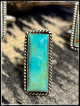 Load image into Gallery viewer, Kingman turquoise and sterling silver rings with an adjustable band from Navajo silversmith Alfred Martinez.. C
