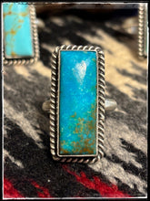 Load image into Gallery viewer, Kingman turquoise and sterling silver rings with an adjustable band from Navajo silversmith Alfred Martinez.. B
