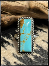 Load image into Gallery viewer, Kingman turquoise and sterling silver rings with an adjustable band from Navajo silversmith Alfred Martinez.. A
