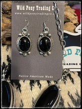Load image into Gallery viewer, Sterling silver and onyx Y necklace set with earrings from Navajo silversmith Augustine Largo.  Earrings
