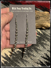 Load image into Gallery viewer, Sterling silver, mixed mm &quot;pearl&quot; style bead earrings. Long stick style, 3 3/4&quot; in length.
